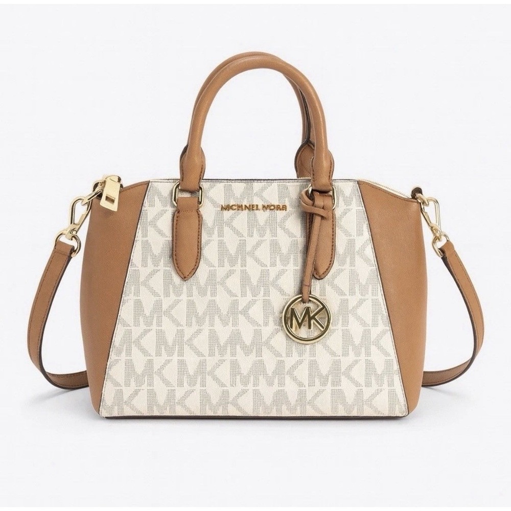 Michael Kors Ciara MD Messenger Bag Vanilla Acorn Signature Satchel 38S1CC6M2B
